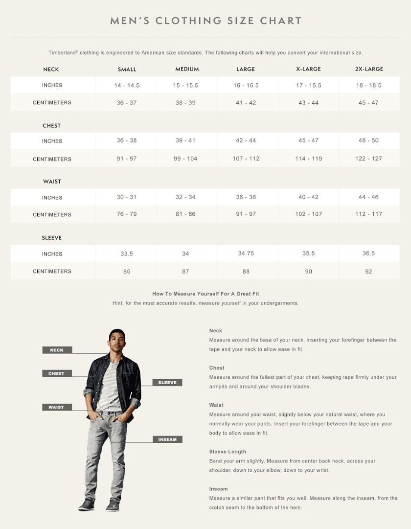 Mens Clothing Size Chart